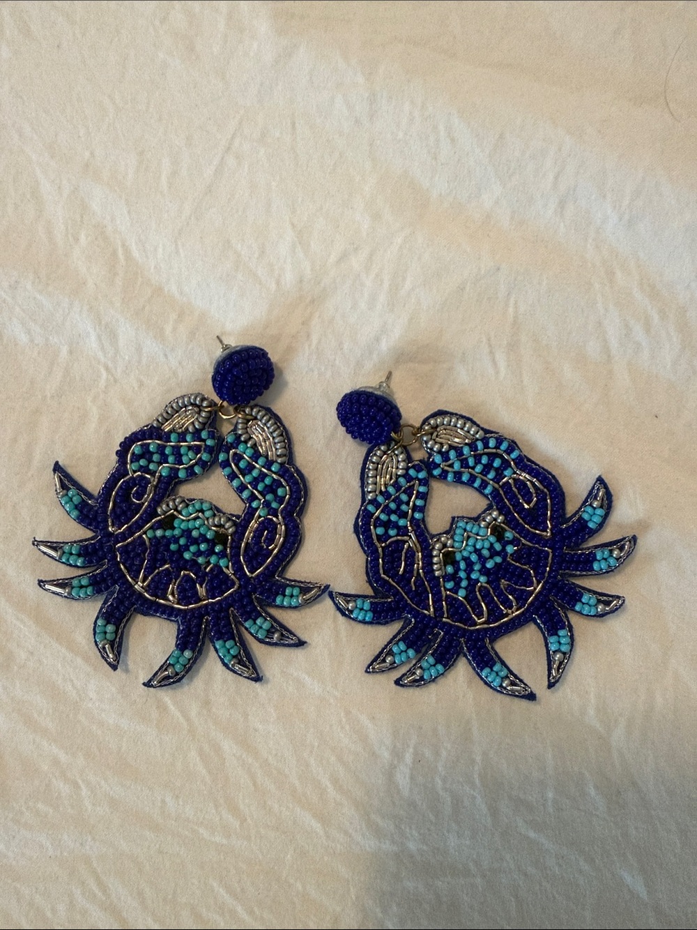 Blue Beaded Crab Statement Earrings - Women's Jewelry